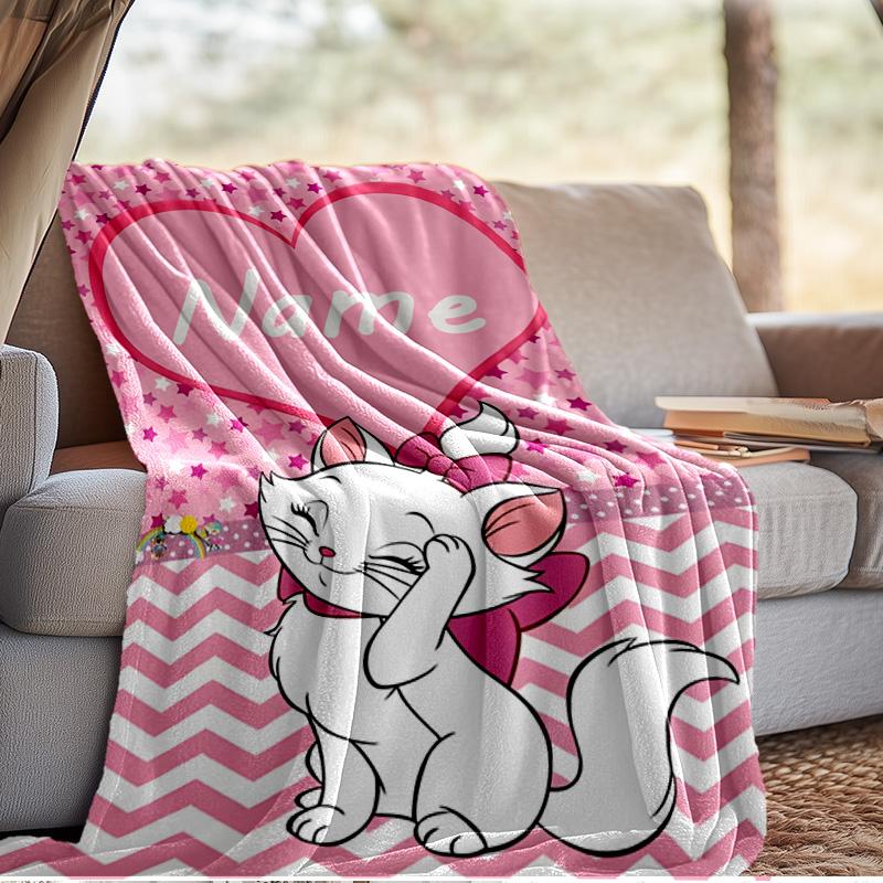 Custom Name Elegant white cat Blanket Bedding Blanket Picnic Blanket for Women Men, Throw Blankets for Couch Bed, Christmas and Halloween gifts