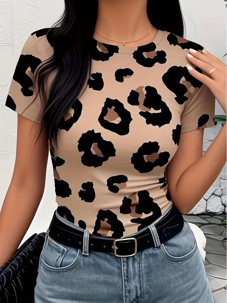 Women's Leopard Print Slim-Fit Soft Tee