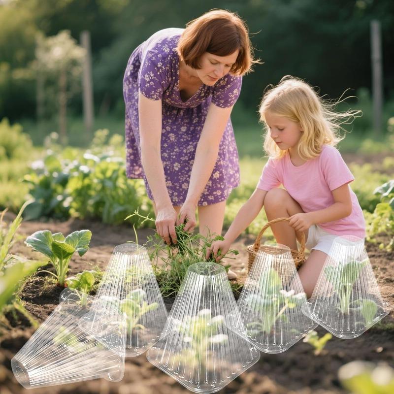 100PCS Gardening Greenhouse Plant Covers Transparent Garden Cloches for Plants Reusable Bell Plant Cover Plastic Small Plant Seedling Protector