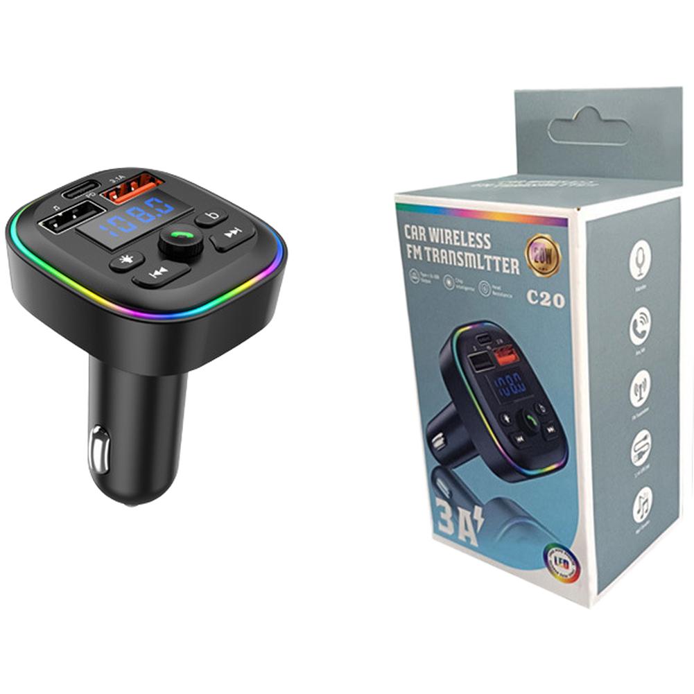 Wireless Car MP3 Player FM Transmitter with Hands Calling and USB C Fast Charging Dual USB Car Charger for 12 Volt Cars