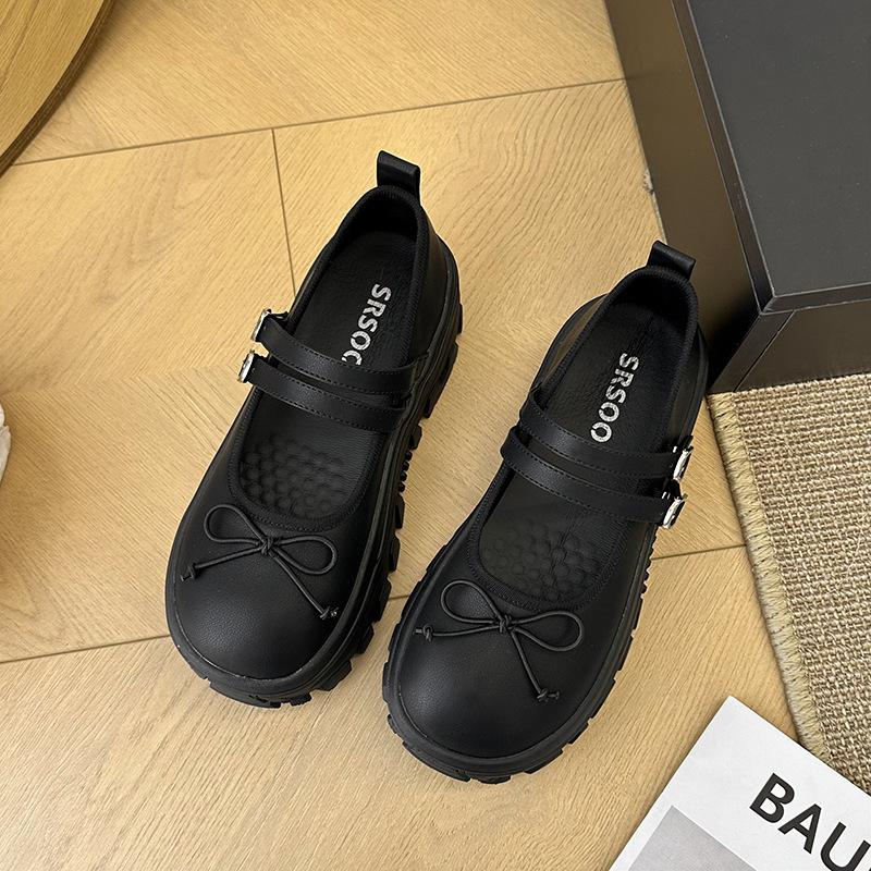Fashion versatile black retro thick-soled shallow mouth small leather shoes single shoes women's summer 2025 new height-increasing Mary Jane shoes
