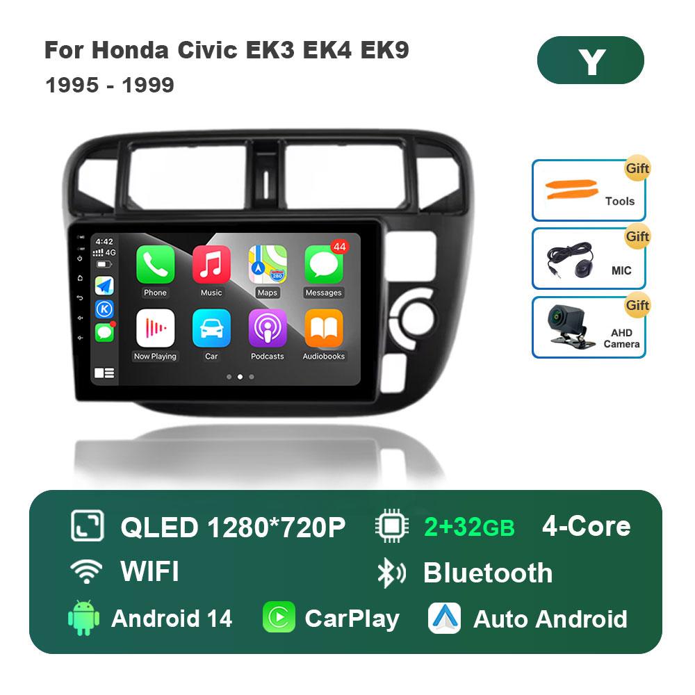 Navigation GPS Android 14 for Honda Civic EK3 EK4 EK9 1995 - 1999 Car Radio Multimedia Player BT HD Screen 4G DSP Stereo WiFi