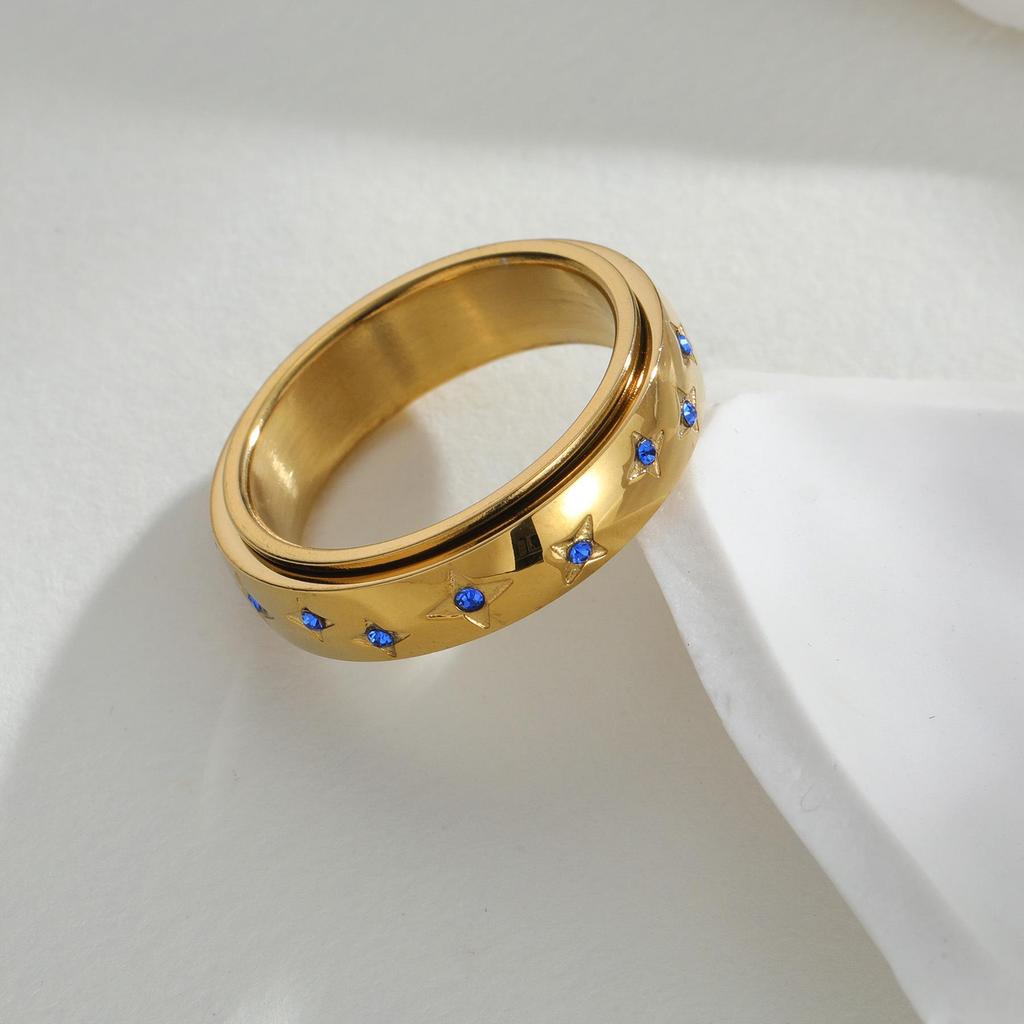 Twinkling Star Rotatable Titanium Steel Ring for Women - Stress Relief & Couple Design