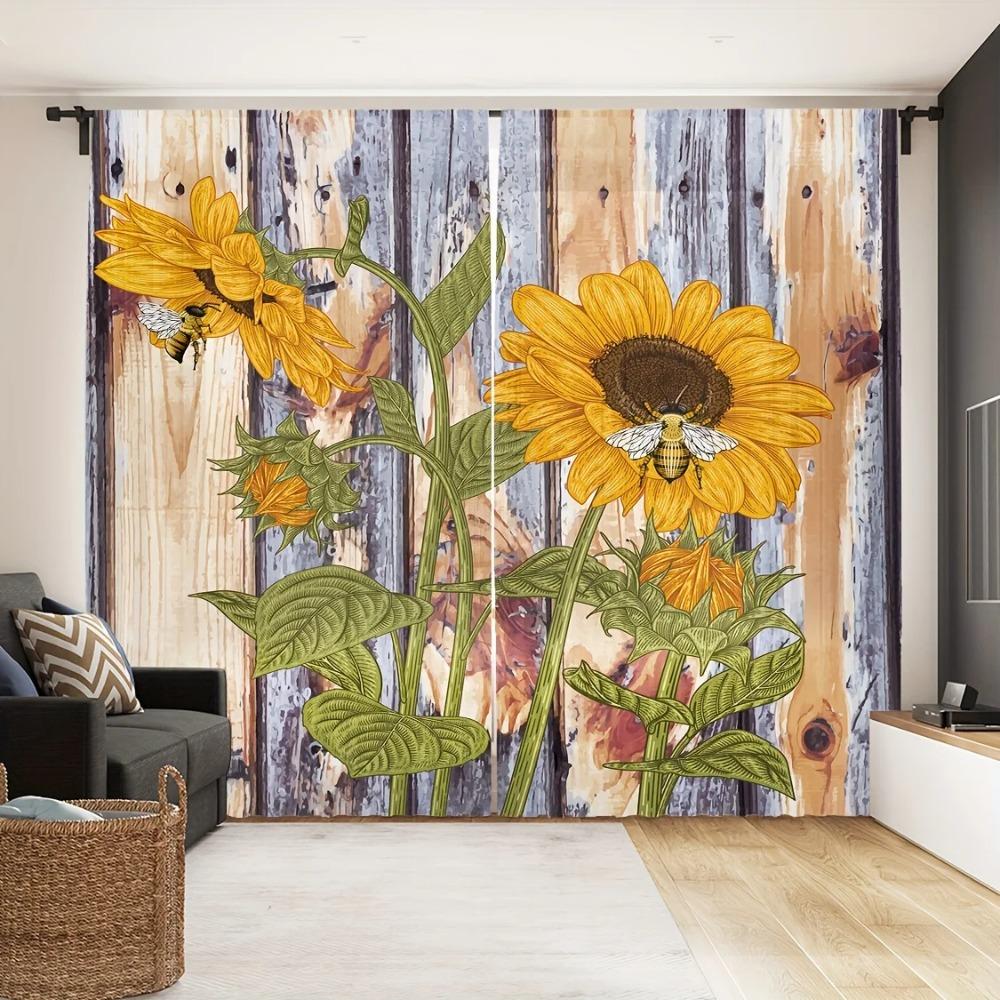 Semi 2pcs Transparent Decor Curtain Green Eucalyptus Leaves Green Plants Spring Polyester Fibers Rod Pocket Curtain For BedroomR Decor