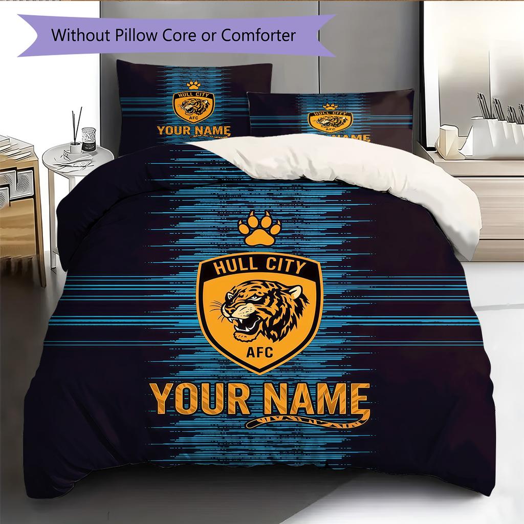 Custom Name Hull City Pattern Bedding Quilt Set Home Decoration Gift (1 * duvet cover + 2 * pillowcase without core)