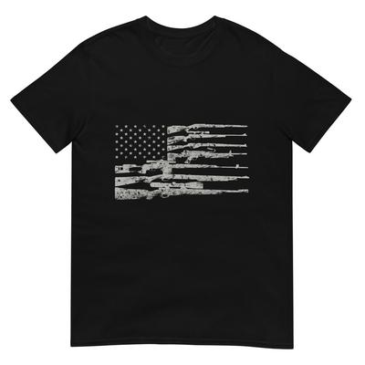 Big American Flag With Machine Guns T-Shirt 2A Flag Shirt T-Shirt