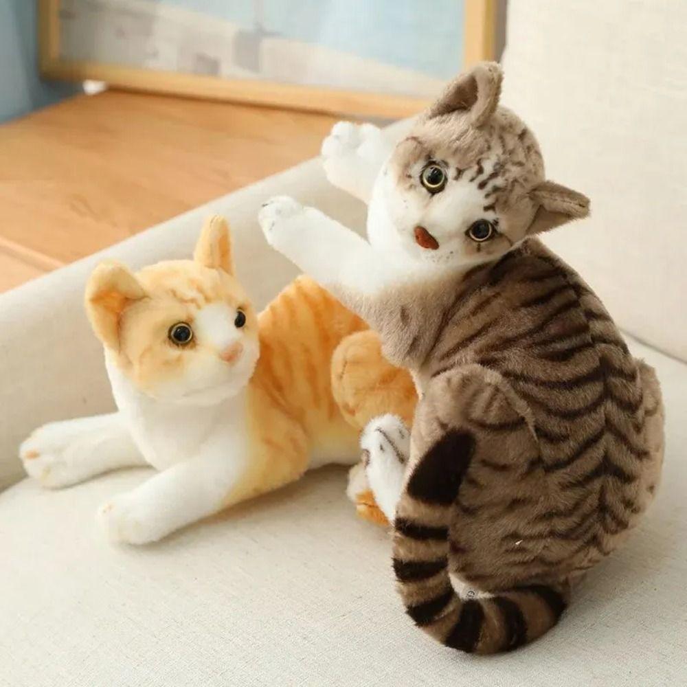 Tabby Cat Cute Animal Plush Doll Big Eyes Siamese Cat Pillow Lying Down Cat Plush Toy  Children