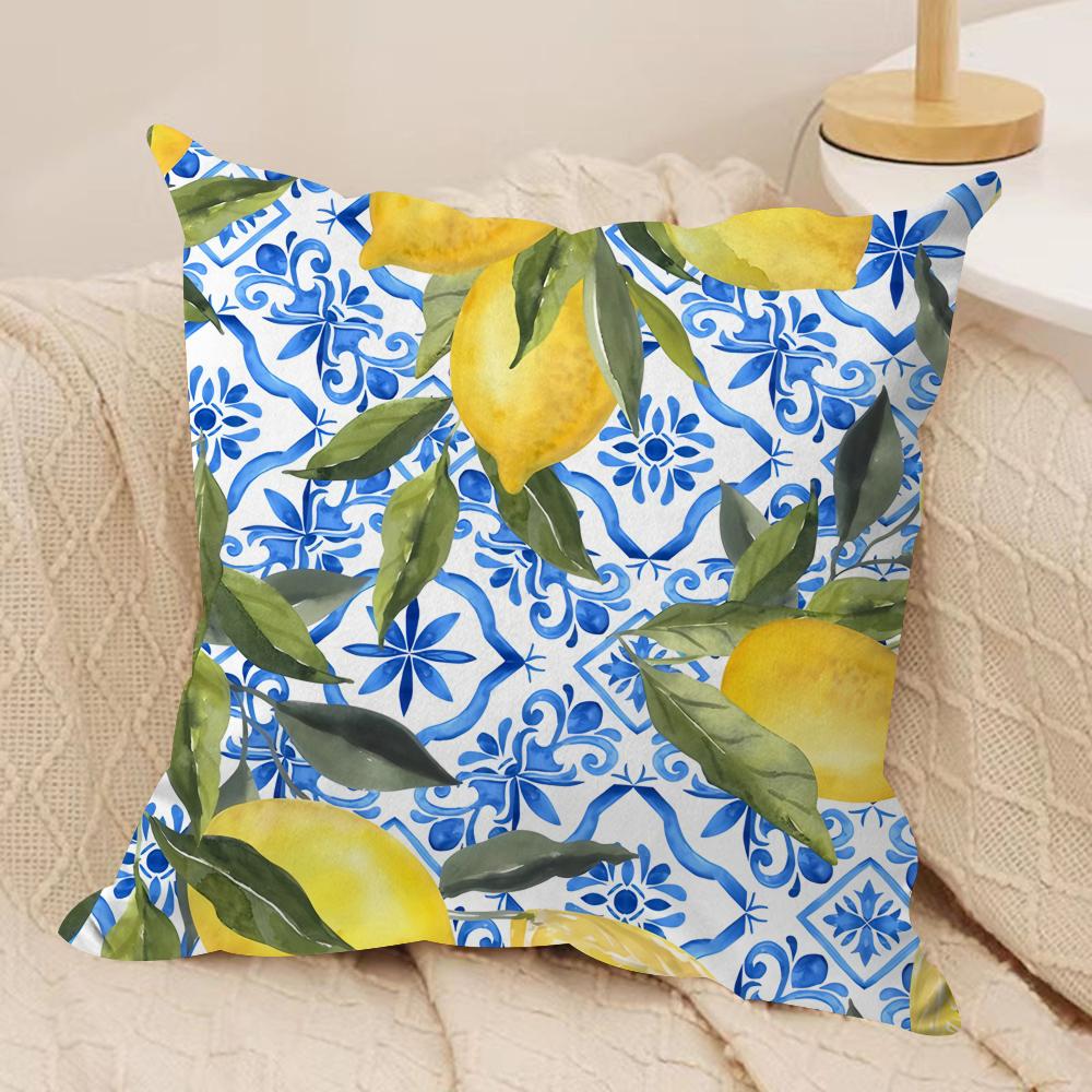 Lemon Art Design fashion Cushion Cover Silky Short Plush Invisible Zipper Dustproof Sofa Pillow Case for Home Decor