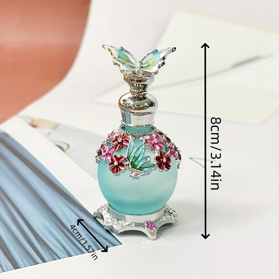 1 Pc 25ml Blue Butterfly Enamel Painted Dropper Glass Bottle with Floral Accents, Refillable Perfume & Essential Oil Storage, Portable & Reusable