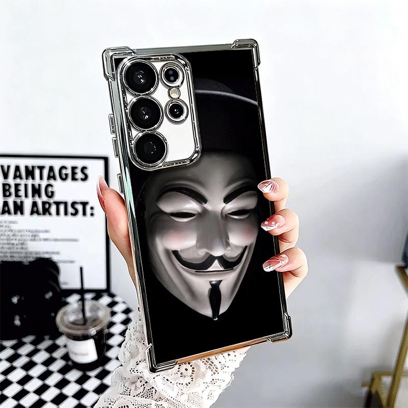 

Anonymous V Mask Plating Phone Case For Samsung Galaxy S24 S25 FE S26 Edge S23 Ultra S22 S21 Plus S20 Anti-Fall Airabag Cover Samsung S24 Plus