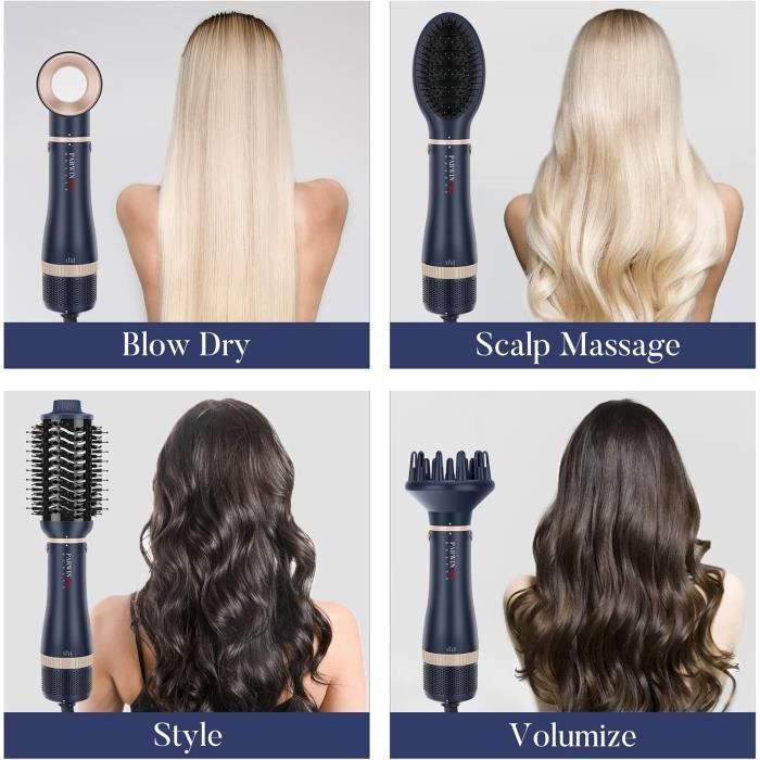 Brosse soufflante 4 en 1 - parwin pro beauty - 1000w - 3 températures - 4 accessoires - ionique
