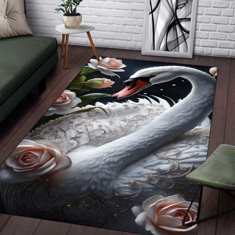 Elegant Swan and Roses Rug for Living Room Decor | Luxury Home Accessories | 3D Printed Area Rugs Skid resistant carpet