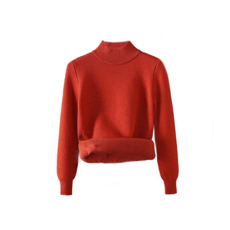 Women's Velvet High-Neck Sweater - Thickened Warm Knit Base Layer for Autumn/Winter 2025