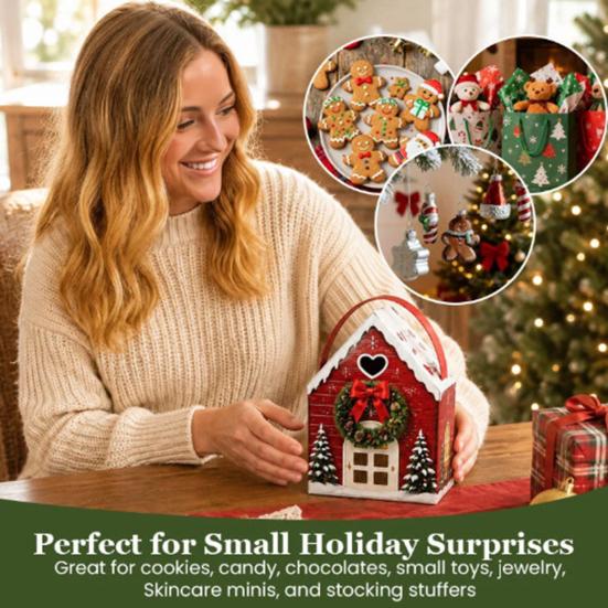 Paper Party Favor Bags Christmas Wonderland Cottage Gift Box, House Shaped Treat Boxes, Holiday Festive Snack Storage Boxes Holder with Handle