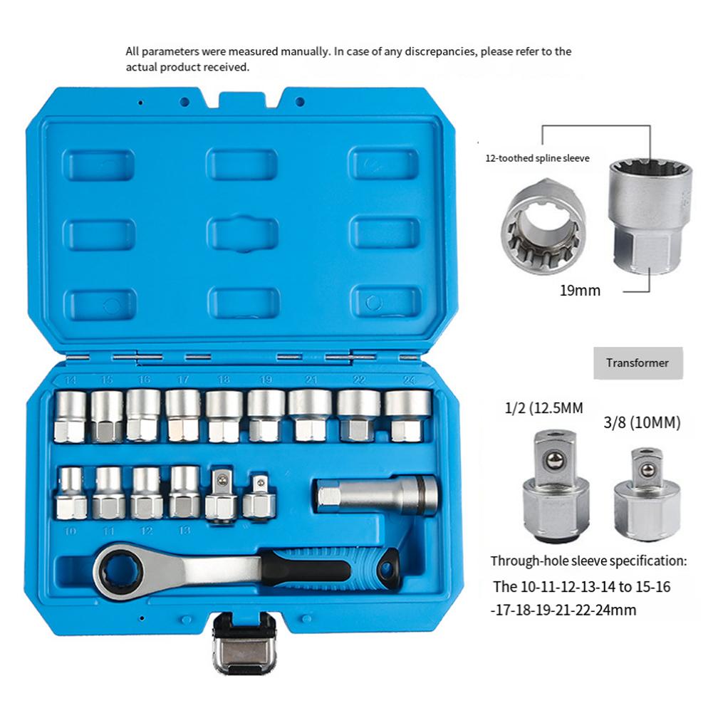 1 Set 17-Piece Pass-Through Socket Set For Chrome Vanadium With Ratchet Hexagonal Plum Blossom Shaped Tool Accessories