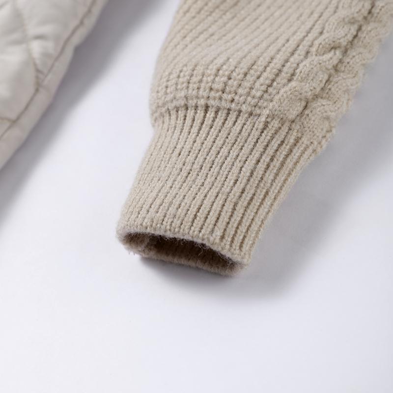 Women's OverSize Loose Cotton Parka Quilting Design Spliced Knitted Long Sleeve Zipper Stand Up Collar Thin Coat Drawstring Hem Overwear Autumn Winter