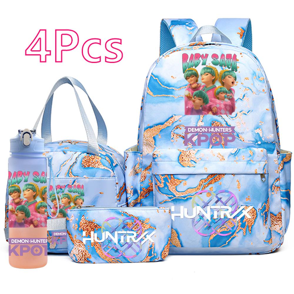 4Pcs/set New K-Pop Printed Backpack Handbag Pencil Case with 750Ml Water Bottler for Teenager Boy Girl Schoolbag Large Capacity Bookbag Mochila
