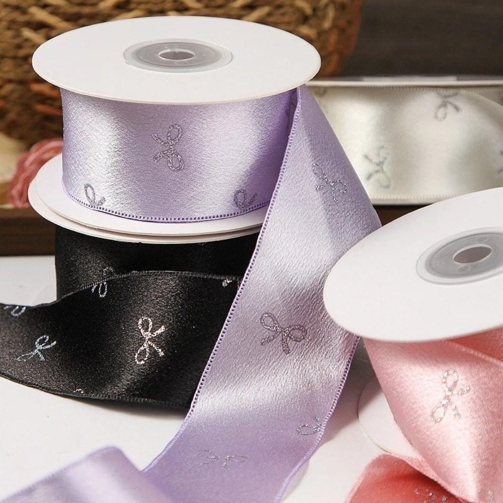 Bow Print Gift Wrapping Ribbons 10 yards Silk Ribbon Decoration Silver Foil Bow Ribbons  Gift
