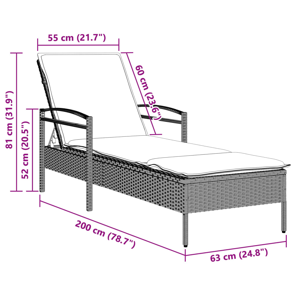 Sun Lounger with Cushion Light Grey 63x200x81 Cm Poly Rattan