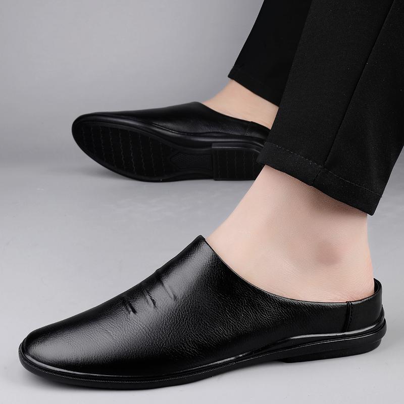 Fashion Open Low-heel Slipper Mens Slip on Walking Shoes Leather Male Comfortable Mules Shoes 2025 Male Casual Breathable Comfy Sandals
