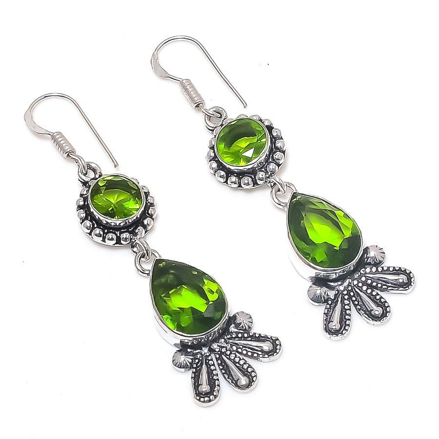 

Natural Peridot Gemstone Handmade 925 Sterling Silver Earring 2.36 u5e71