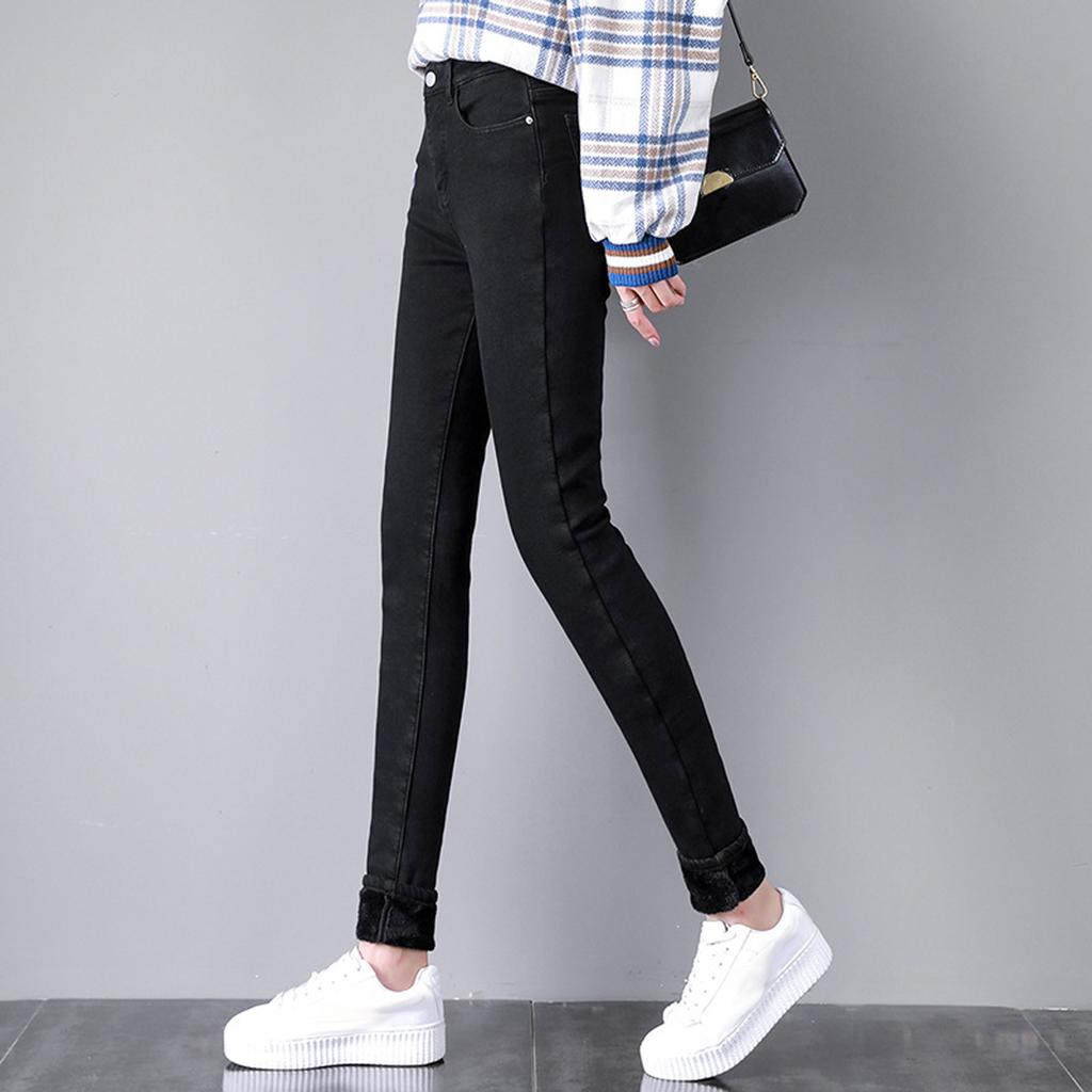 Fashion Women Plus Size Plus Velvet Elastic High Waist Casual Jeans Pencil Pants