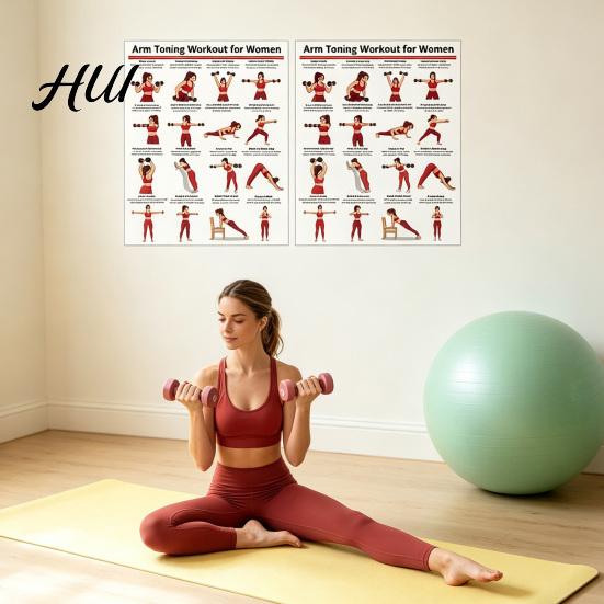 Poster Allenamento Muscoli Parte Superiore del Corpo 2 Pezzi Set Allenamento Braccia con Manubri per Palestra di Casa Guida alla Resistenza Esercizi Senza Attrezzatura Bicipiti Tricipiti Spalle
