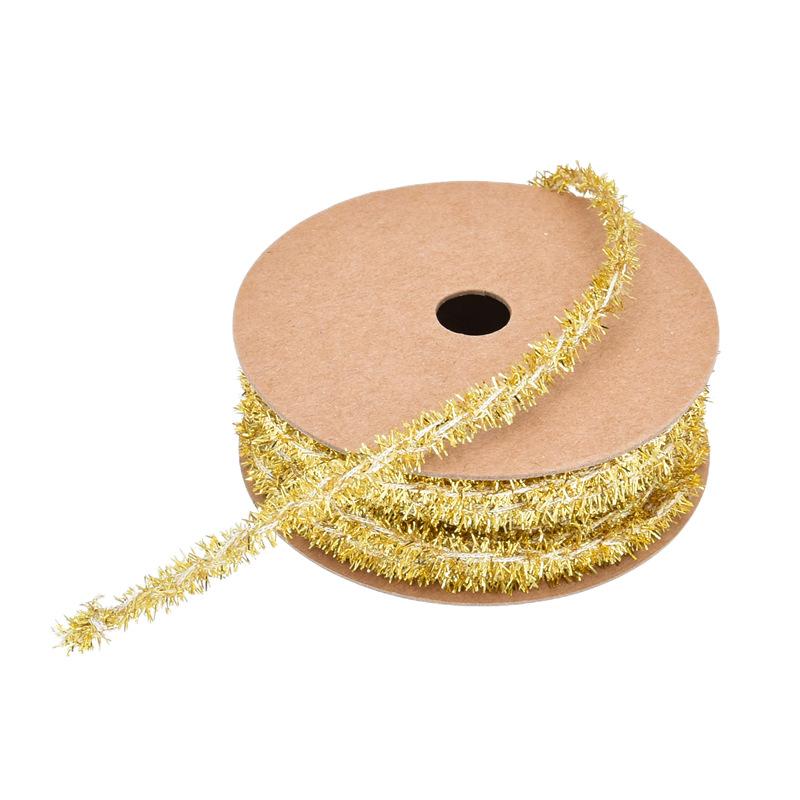 Christmas tree gift packaging beard top ribbon decoration, golden onion wool Christmas latte webbing 10 yards/roll