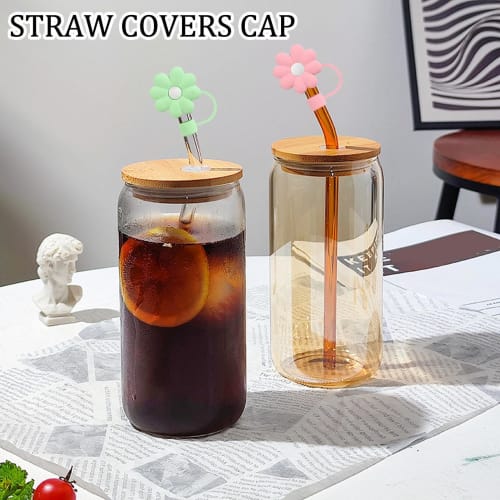 8-delt sett med søte blomster-sugerørstopper, matgodkjent silikon, støvtett, lekkasjesikkert, gjenbrukbare sports-sugerørdeksler, drikkesugerørdeksler, dekorativt deksel