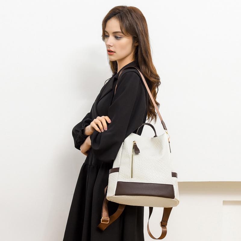 Мягкий кожаный тканый рюкзак Женский противоугонный рюкзак большой вместимости коричневый — фото 4