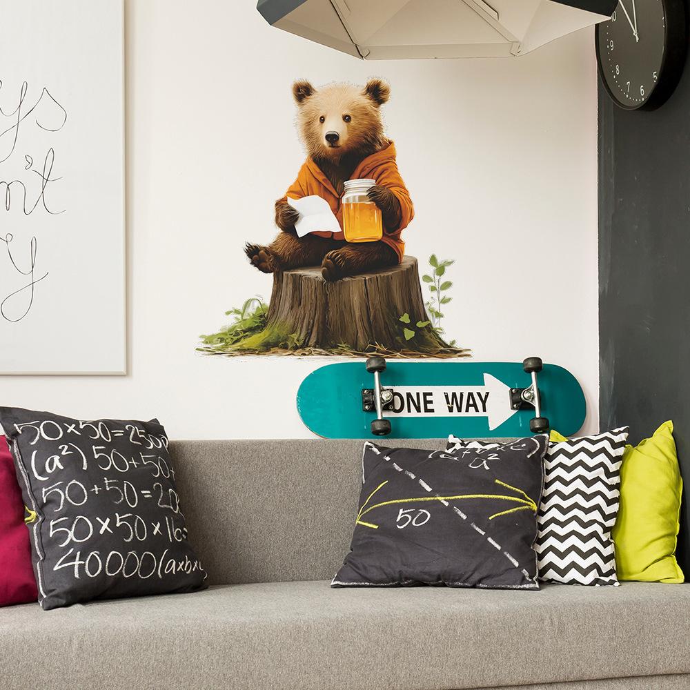 Honey-Eating Adorable Brown Bear Wall Sticker Playful Sweet Self-Adhesive Removable Decor for Kids Room Bedroom