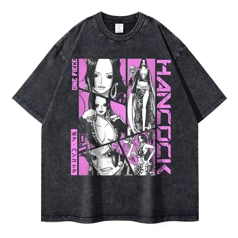Roronoa Zoro T-shirts Vintage Washed Anime One P-Piece T-shirt Streetwear Oversized L-Luffy Manga Tops Tees Cotton