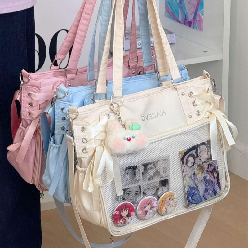 JIAERDI Japanese Sweet Elegant Ribbon Ita Bag Women Large Capacity Transparent Tote Bag Ladies Balletcore Anime Shoulder Bag New