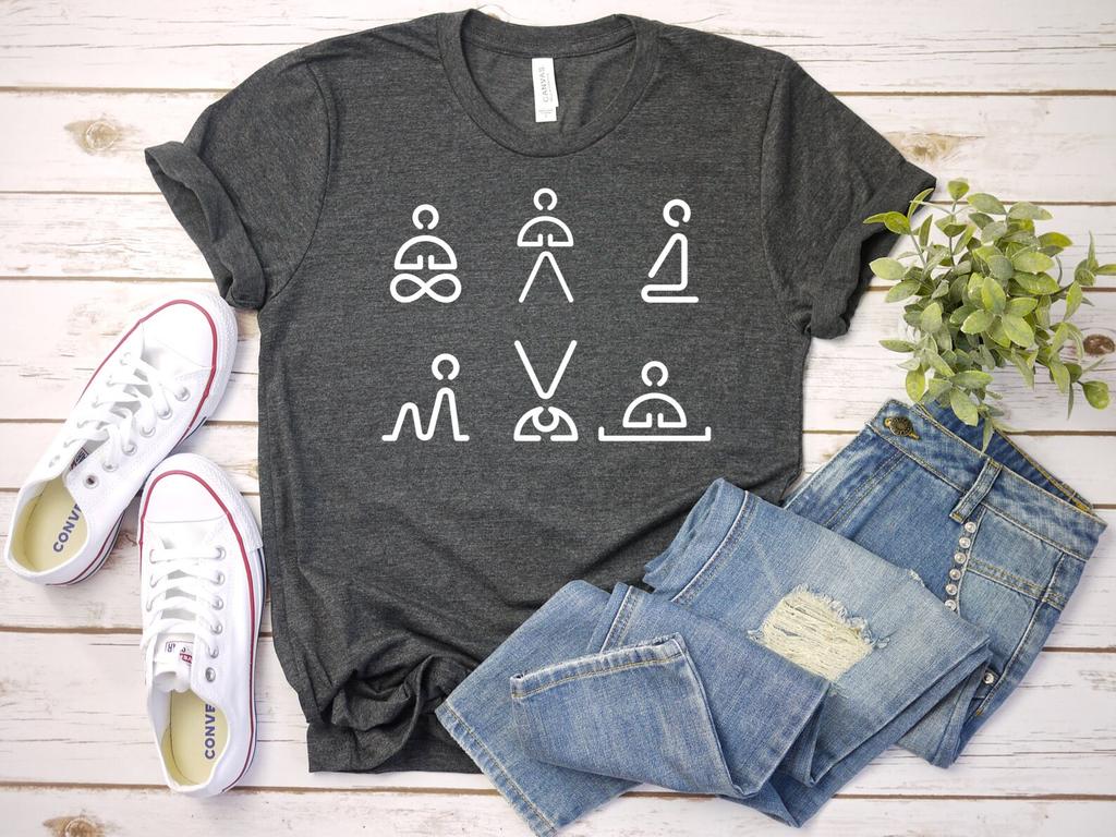 Yoga Positions Graphic Tshirt / Namaste - Workout Clothes / Fitness Exercise T-Shirt Women / Yoga Lovers Tshirt
