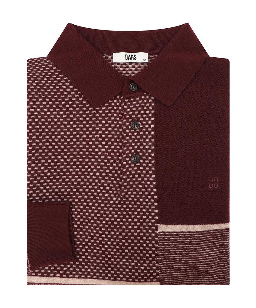 DAKS SHIRTS 100% Wool Patchwork Thierry Collared Knit Regular Fit Red_Dmw1Swtl101R1