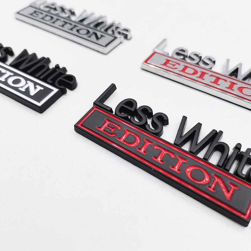 1Pc 3D Metal Less White Edition Logo Car Side Fender Rear Trunk Emblem Badge Sticker Decal