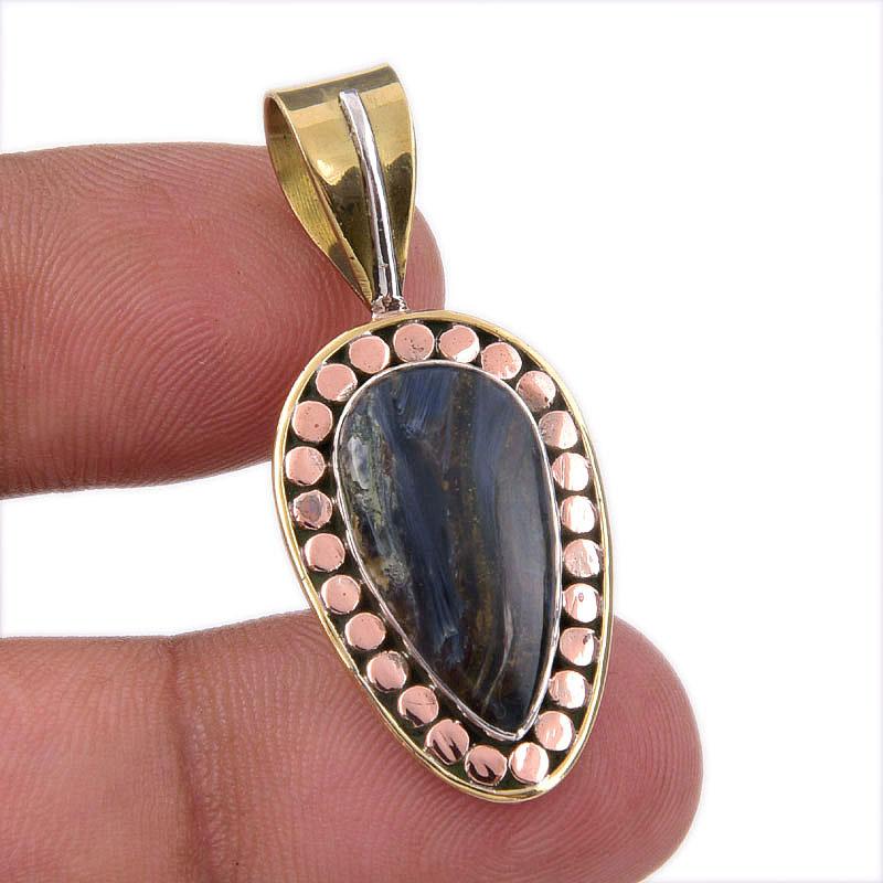 

Natural Pietersite Gemstone 925 Solid Sterling Silver TwoTone Pendant 1.50 c0Q04