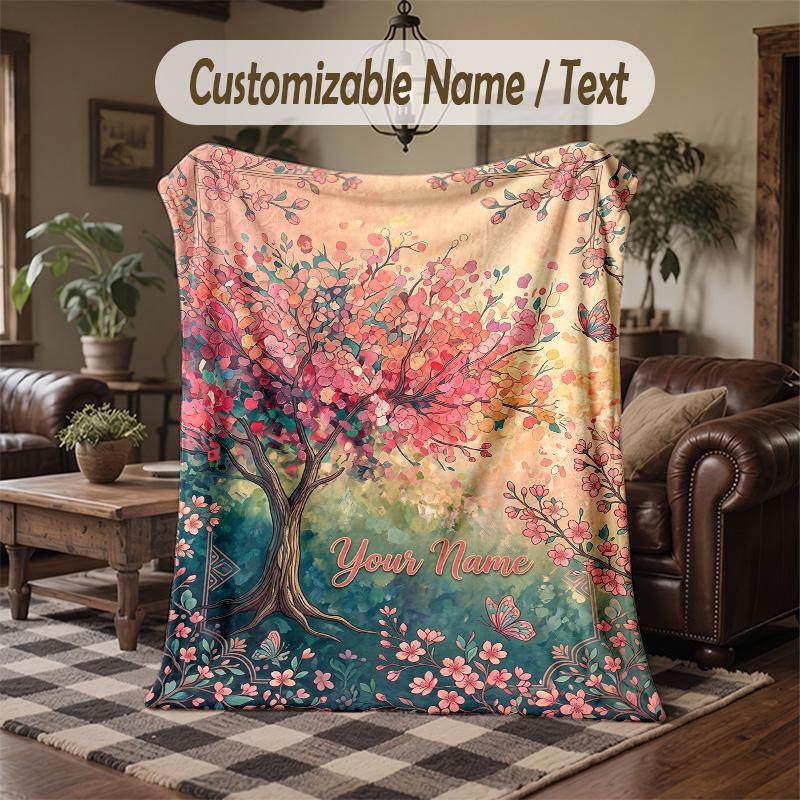 Black Rose Elegance Theme Throw Blanket Custom Name Text Personalized Blanket Soft Cozy Blanket for Home Sofa Bed