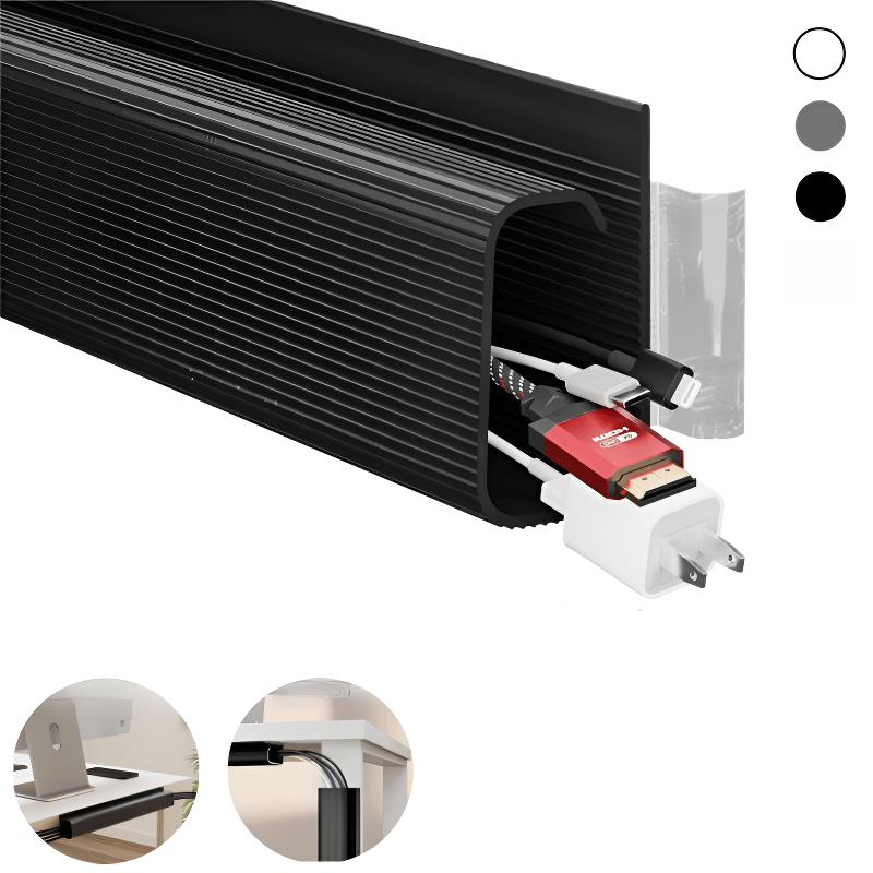 2pcs Self-Adhesive Under-Desk Cable Tray, PVC Invisible Slot Organizer, No-Drill Installation, Multi-Line Management for Monitors and Computers