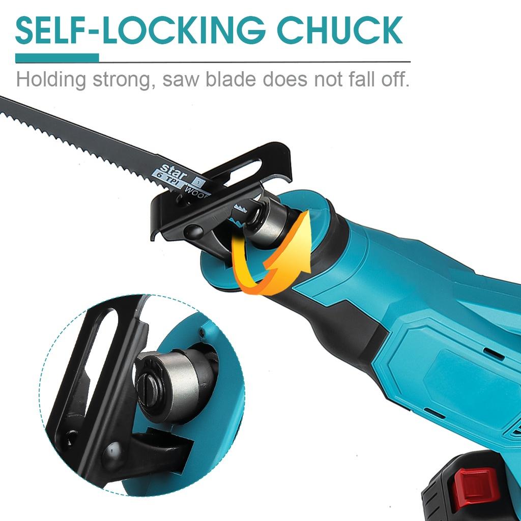 388VF 1500W Cordless Electric Reciprocating Saw with 4 Blades Saber Saw Wood Metal Cutting Tool For 18V Battery