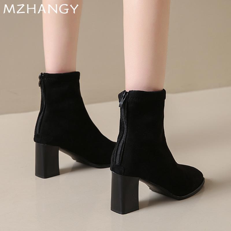 Mode Leopard Wildleder Schnee Stiefeletten Damen High Heels Schuhe Elegant Klobige Stiefel 2025 Trend Chelsea Boots Pumps New Goth Mujer Botas