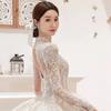 Heavy industry wedding dress bride   new main dress texture large size pregnant woman small fat mV neck long sleeve wedding dress