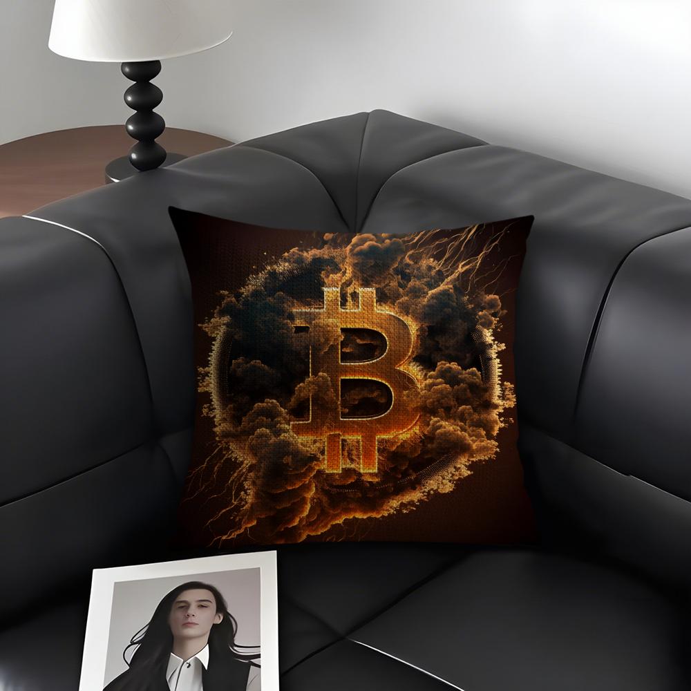 Bitcoin Fashion Cushion Cover Natural Linen Organic Fabric DoubleSided Printing Sofa Home Decor Gift Pillow Case