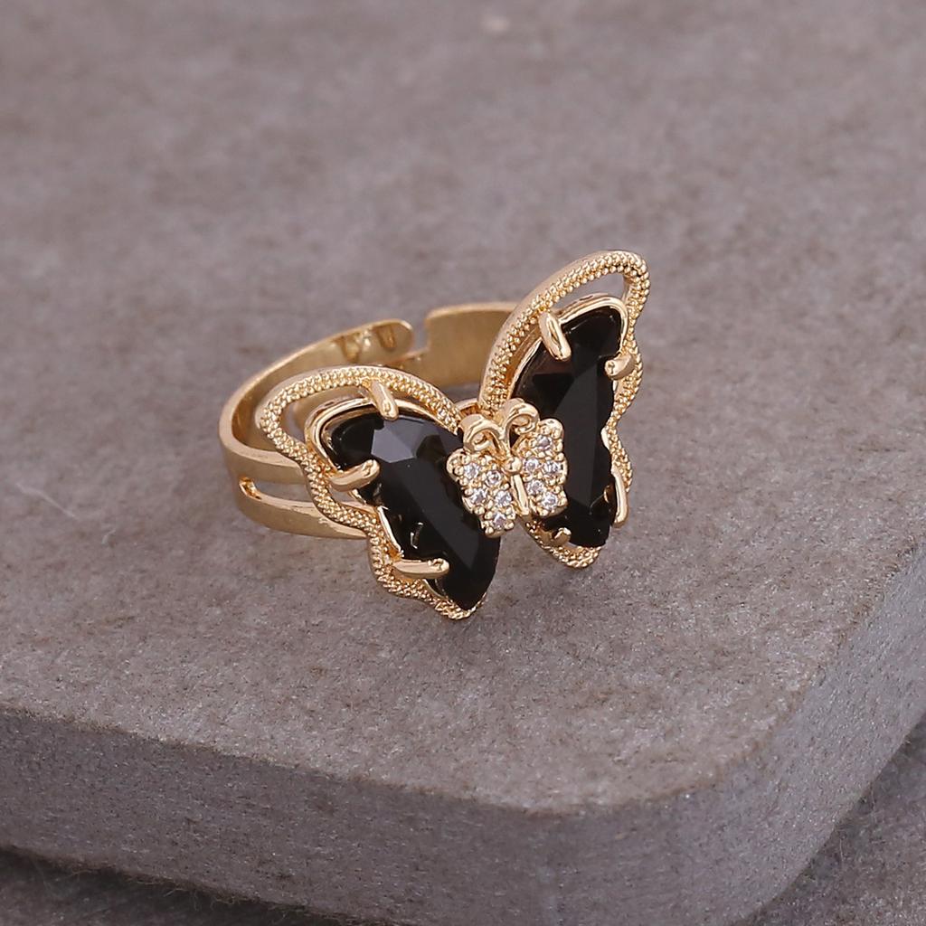 New European American Multicolor Three Dimensional Butterfly Ring Ladies Stylish Jewelry Personality Trend Hand Accessories