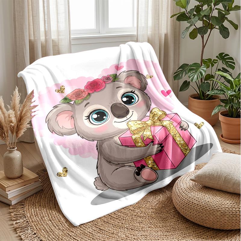 Cute Koala and Birds in Flowers blanket Personalized Name Flannel Blanket Soft Cozy Plush Throw for Sofa Bed Lightweight Home Decor