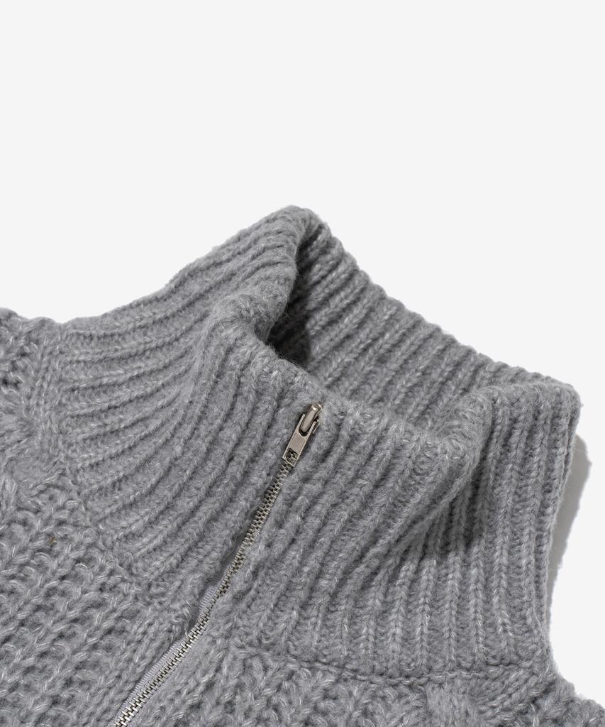 OTHERFITS Cable High-Neck Knit Zip-Up (Gray)