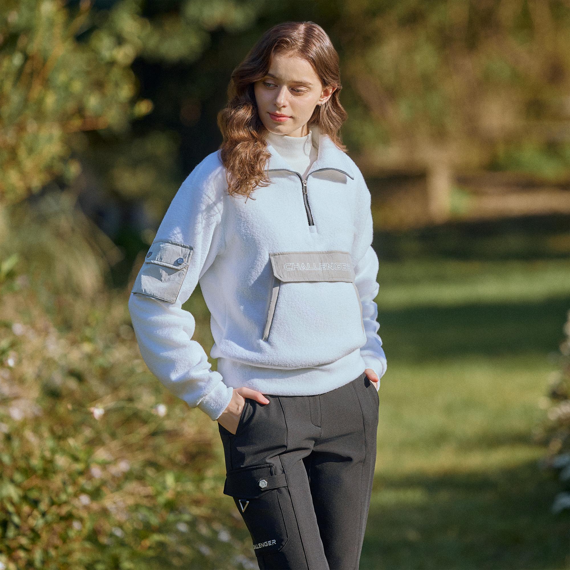 Challenger Women S Fleece-Terry Half-Zip Anorak-Style Windproof Long-Sleeve T-Shirt Ivory Iv (Ivory)/Xs