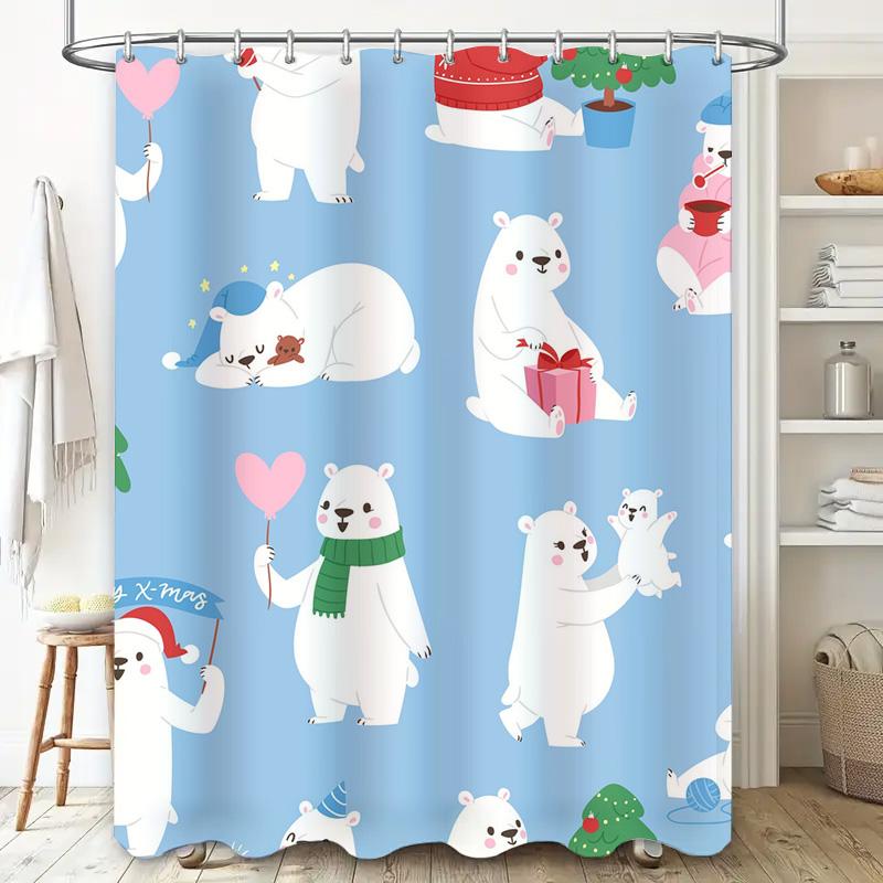 Tu Cute Polar Bear Shower Curtain Arctic Animal Bathroom Decor Waterproof Fabric Blue Backdrop Nursery Kids Room Decor