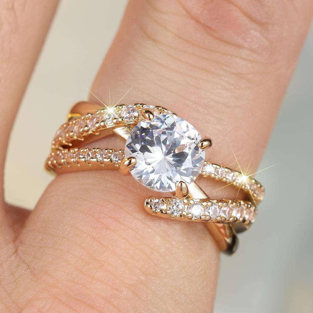 Cute Female White Zircon Stone Ring Gold Color Engagement Charm Wedding Jewelry For Women
