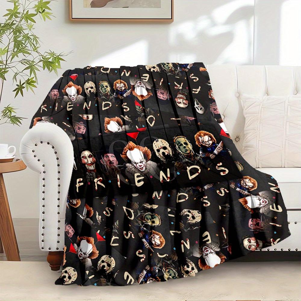1pc Horror, ,Printed Flannel Blanket, Super Soft Plush Bed Cover, Four Seasons Quilt for Sofa, Bed, Office,90